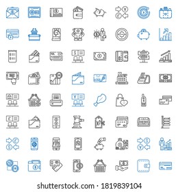 cash icons set. Collection of cash with credit card, wallet, upermarket, online payment, debit card, bitcoin, profits, currency, money bag, piggy bank. Editable and scalable cash icons.