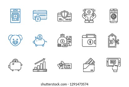 cash icons set. Collection of cash with mobile shopping, wallet, voucher, profits, savings, price, money bag, piggy bank, pig, money, dollar. Editable and scalable cash icons.
