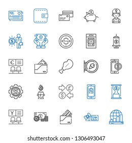 cash icons set. Collection of cash with profits, voucher, wallet, money, bank, time is money, mobile shopping, currency, saving, online payment. Editable and scalable cash icons.