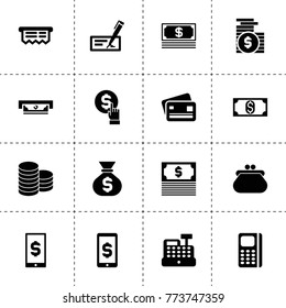 Cash icons. vector collection filled cash icons. includes symbols such as atm, dollar, money, money sack, dollar sign on mobile phone. use for web, mobile and ui design.