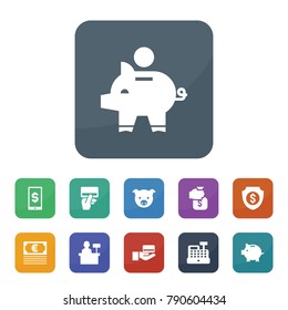 Cash icons. vector collection filled cash icons such as pig, holding money sack, credit card payment, piggy bank, money shield, credit card in hand