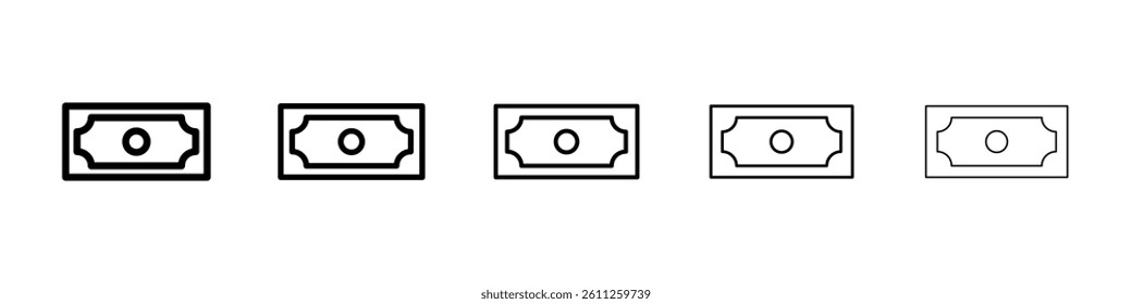 Cash icons vector set in different stroke line style