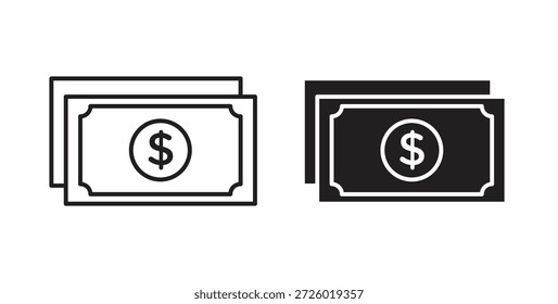 Símbolo de Vector de iconos de efectivo con trazo editable y versiones planas