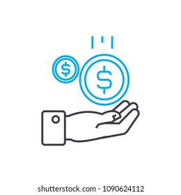 Cash inflow 11 vector thin line stroke icon. Cash inflow 11 outline illustration, linear sign, symbol concept.