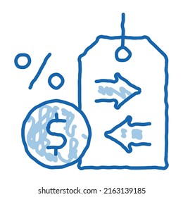 Cash Interest Price Tag Sketch Icon Vector. Hand Drawn Blue Doodle Line Art Cash Interest Price Tag Sign. Isolated Symbol Illustration