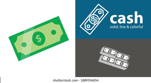 Icono plano vectorial aislado en efectivo. elemento de diseño sólido de línea de dinero empresarial