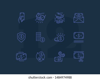 Cash line icon set. Deal, paying, currency exchange. Money concept. Can be used for topics like finance, payment, saving
