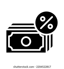Icono sólido de préstamos en efectivo. Dinero con porcentaje. Servicios financieros. Para negocios y pagos. Ilustración vectorial.