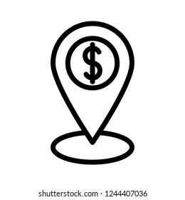 cash location pin editable outline icon in business and investment.