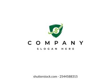 Cash Logo Design Template with combination of Security Shield, Digital Payment Investment Financial Illustration.