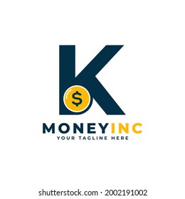 Cash Logo. Letter K with Coin Money Logo Design Template