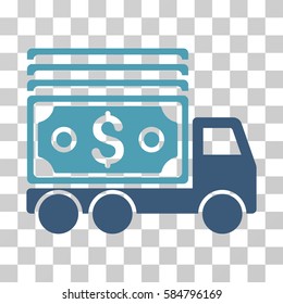 Cash Lorry icon. Vector illustration style is flat iconic bicolor symbol, cyan and blue colors, transparent background. Designed for web and software interfaces.