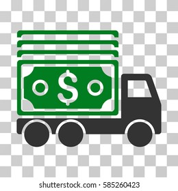 Cash Lorry icon. Vector illustration style is flat iconic bicolor symbol, green and gray colors, transparent background. Designed for web and software interfaces.