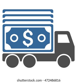 Cash Lorry icon. Vector style is bicolor flat iconic symbol with rounded angles, cobalt and gray colors, white background.