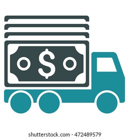Cash Lorry icon. Vector style is bicolor flat iconic symbol with rounded angles, soft blue colors, white background.
