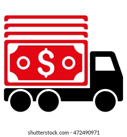 Cash Lorry icon. Vector style is bicolor flat iconic symbol with rounded angles, intensive red and black colors, white background.