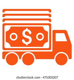 Cash Lorry icon. Vector style is flat iconic symbol with rounded angles, orange color, white background.