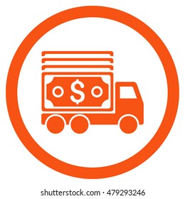 Cash Lorry rounded icon. Vector illustration style is flat iconic symbol, orange color, white background.