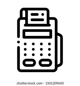 Cash Machine Calculator And Check Vector Icon Thin Line. Contour Illustration