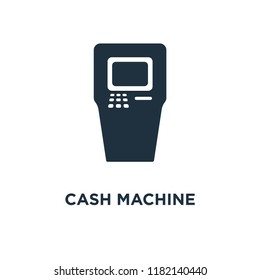 Cash machine icon. Black filled vector illustration. Cash machine symbol on white background. Can be used in web and mobile.