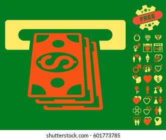 Cash Machine icon with bonus marriage design elements. Vector illustration style is flat iconic symbols on white background.