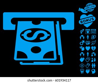 Cash Machine icon with bonus valentine clip art. Vector illustration style is flat iconic symbols on white background.