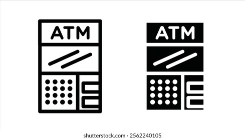 Cash Machine Icon collection in filled and stroke style.