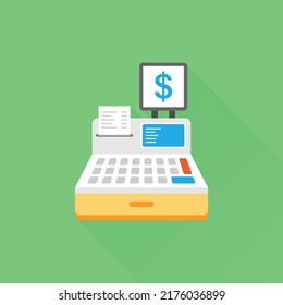 Cash machine icon in flat style. Electronic payment vector illustration on isolated background. Cashier sign business concept.