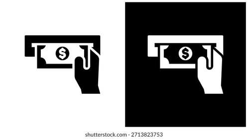 Icono de la máquina de efectivo en fondo blanco y negro