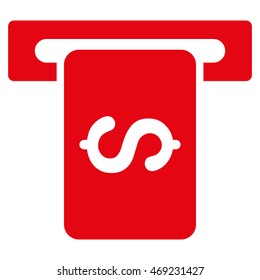 Cash Machine icon. Vector style is flat iconic symbol with rounded angles, red color, white background.