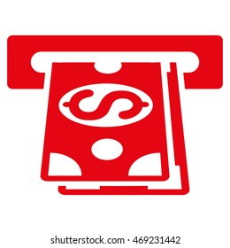 Cash Machine icon. Vector style is flat iconic symbol with rounded angles, red color, white background.