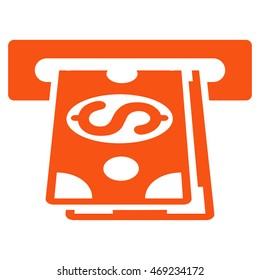 Cash Machine icon. Vector style is flat iconic symbol with rounded angles, orange color, white background.