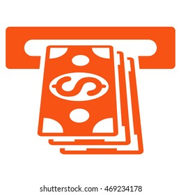 Cash Machine icon. Vector style is flat iconic symbol with rounded angles, orange color, white background.