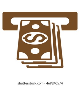 Cash Machine icon. Vector style is flat iconic symbol with rounded angles, brown color, white background.