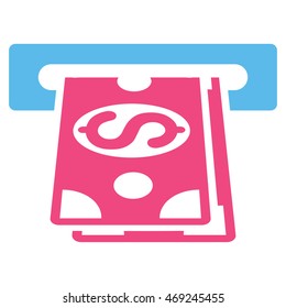 Cash Machine icon. Vector style is bicolor flat iconic symbol with rounded angles, pink and blue colors, white background.