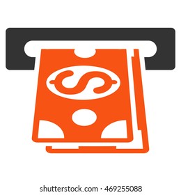 Cash Machine icon. Vector style is bicolor flat iconic symbol with rounded angles, orange and gray colors, white background.