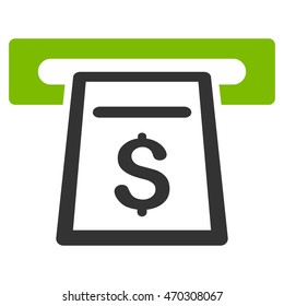 Cash Machine icon. Vector style is bicolor flat iconic symbol with rounded angles, eco green and gray colors, white background.