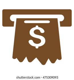 Cash Machine icon. Vector style is flat iconic symbol with rounded angles, brown color, white background.