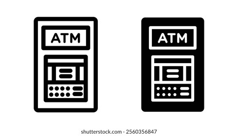 Cash Machine Icons. black and white vector illustration set.