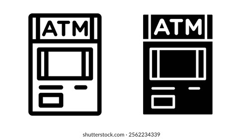 Cash Machine Icons pack in outlined and flat versions