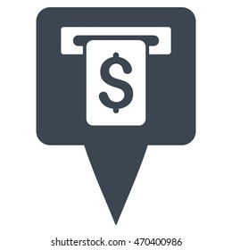 Cash Machine Map Pointer icon. Vector style is flat iconic symbol with rounded angles, smooth blue color, white background.