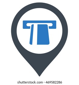 Cash Machine Marker icon. Vector style is bicolor flat iconic symbol with rounded angles, smooth blue colors, white background.