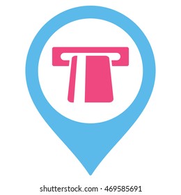 Cash Machine Marker icon. Vector style is bicolor flat iconic symbol with rounded angles, pink and blue colors, white background.