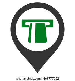 Cash Machine Marker icon. Vector style is bicolor flat iconic symbol with rounded angles, green and gray colors, white background.