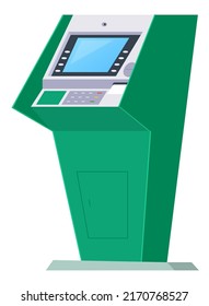 Máquina de efectivo - moderno diseño plano de un solo objeto aislado. Imagen detallada de ATM. Equipo para emitir y recibir dinero, transacciones financieras, idea de pagos bancarios y móviles