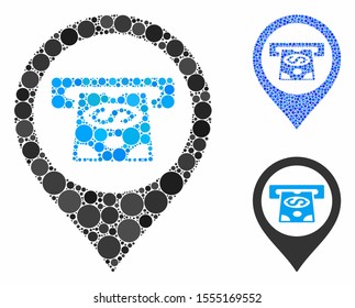 Cash machine pointer composition of round dots in various sizes and color tints, based on cash machine pointer icon. Vector round dots are grouped into blue mosaic.