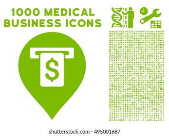 Cash Machine Pointer icon with 1000 medical commercial eco green vector design elements. Set style is flat symbols, white background.
