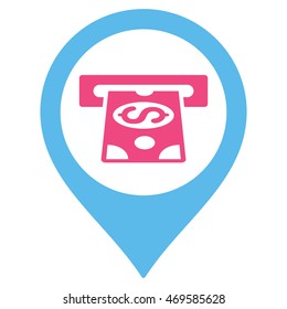 Cash Machine Pointer icon. Vector style is bicolor flat iconic symbol with rounded angles, pink and blue colors, white background.