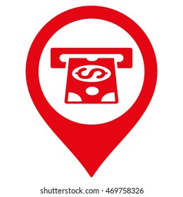 Cash Machine Pointer icon. Vector style is flat iconic symbol with rounded angles, red color, white background.