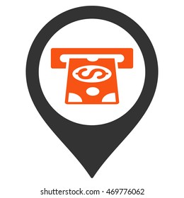 Cash Machine Pointer icon. Vector style is bicolor flat iconic symbol with rounded angles, orange and gray colors, white background.